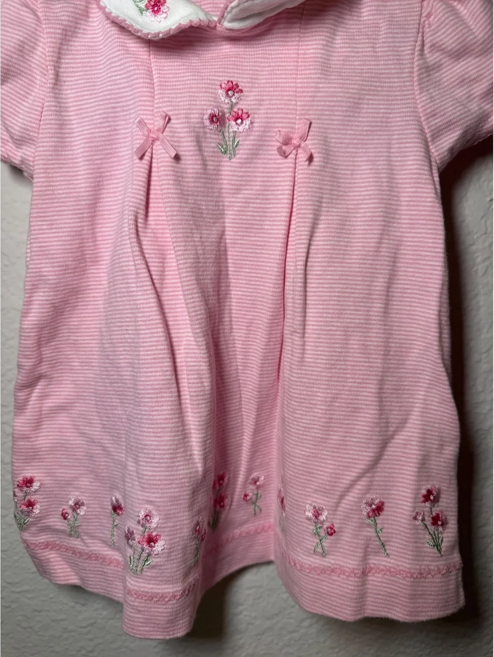 Vintage Carter's Baby Girl Pink Dress Floral Embroidery and White Peter Pan
